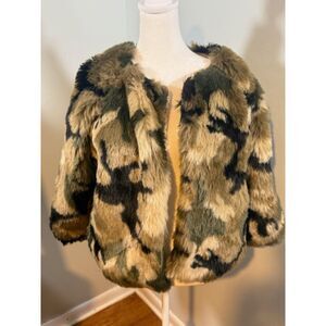 Beyliss Italy Faux Fur Camo Jacket Size 42 Mob Wife Streetwear Gorpcore Y2K VGC